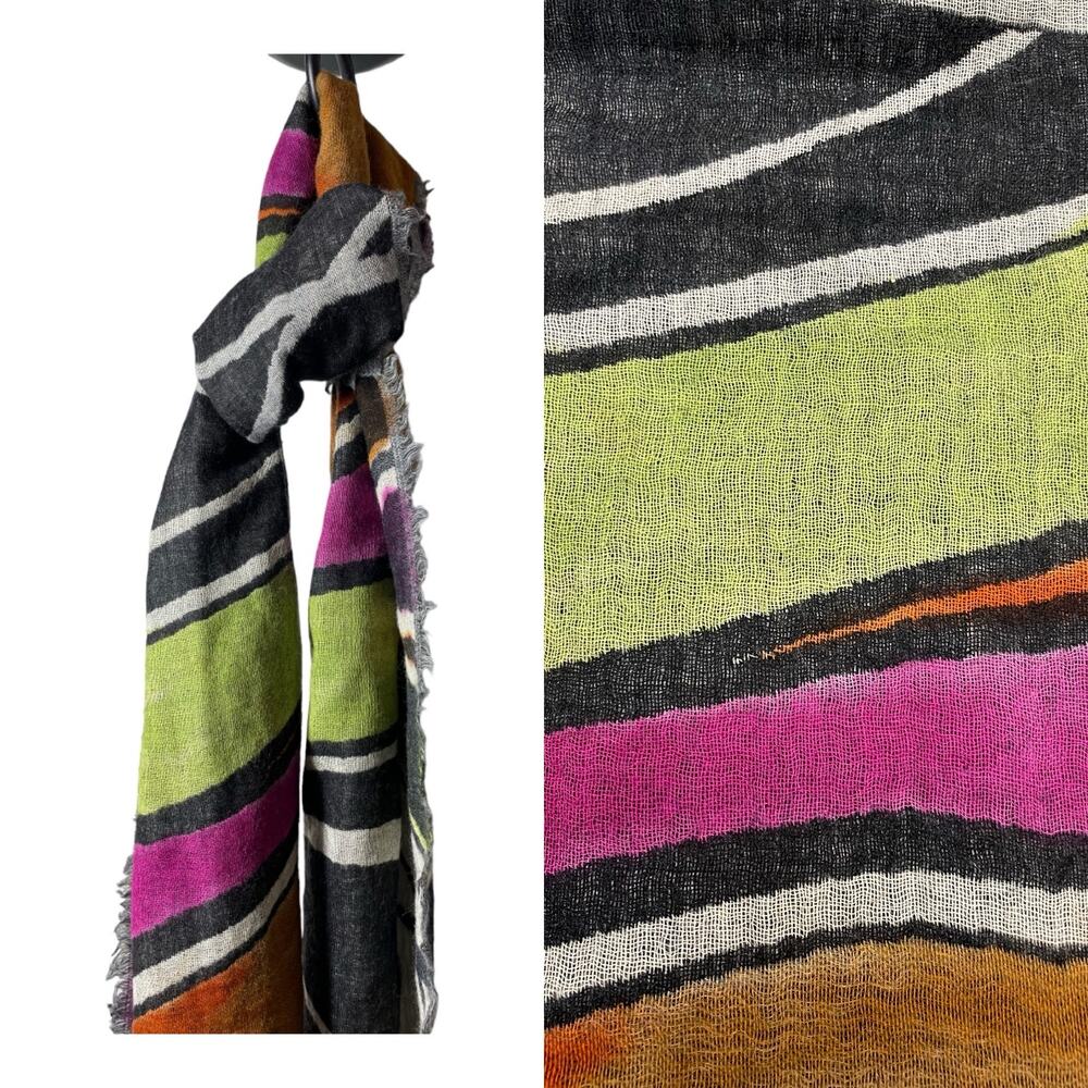 Asian Eye Wool Scarf Colorful Black Pink Green Orange Artsy Made in India